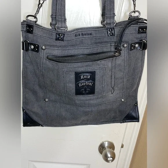 ROCK REVIVAL Gray Canvas Messenger Bag, Crossbody, Shoulder Tote13x16 - Picture 5 of 8